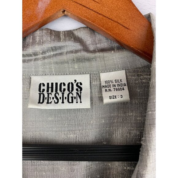 Chicos Design Womens Silk Jacket Size 3 Button-Up Gray - Picture 3 of 4